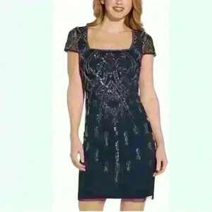 🔥🔥NWT Adrianna Papell Women's Beaded Cap
Sleeve Dress Size 10 - Navy Blue